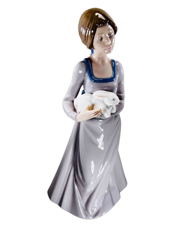 Lladro Other - Nao by Lladro Precious Bundle Girl with Bunny Rabbit 1991 Daisa Figurine Spain
